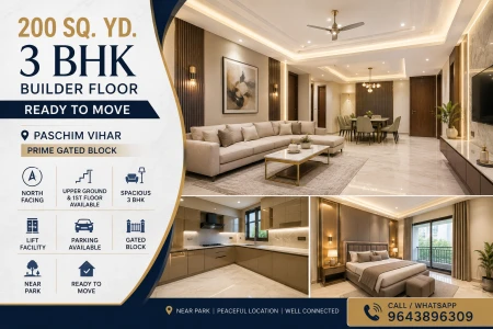200 Sq. Yd. 3 BHK Builder Floor for Sale in Paschim Vihar | North Facing | Ready to Move